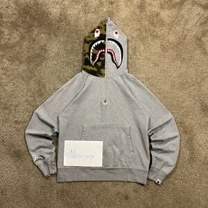 Authentic Bape 2000’s Split Camo Shark Quarter Zip Hoodie L